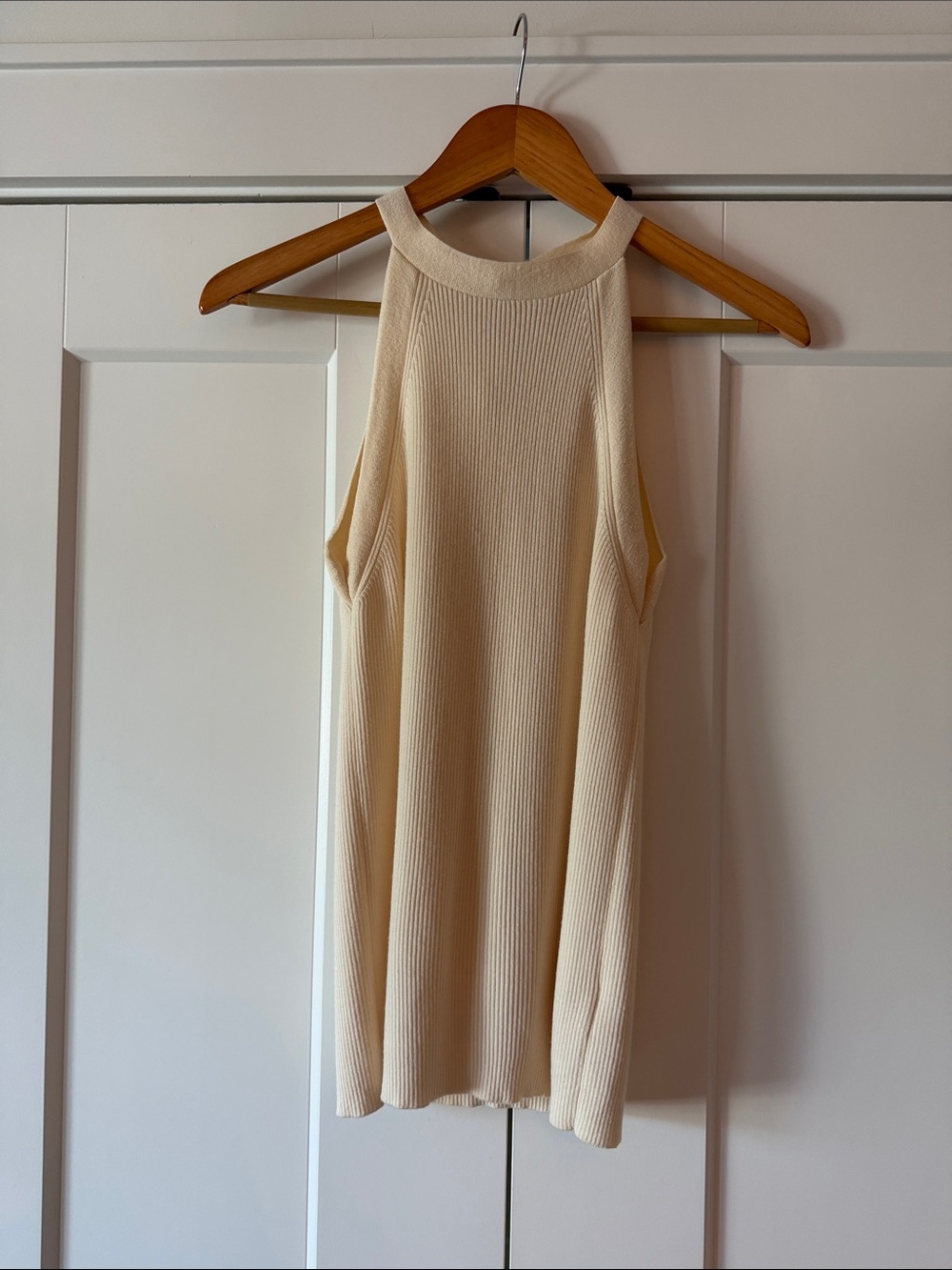 Halston Heritage Cream Ribbed Halter Mini Dress